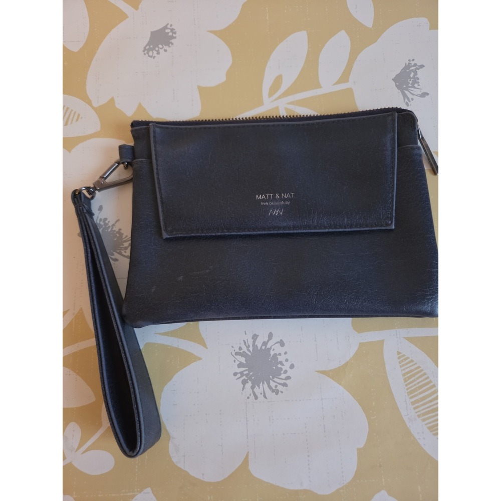 Matt & Natt Navy Blue Wristlet Vegan Leather Clutch Wallet Credit Card Pockets